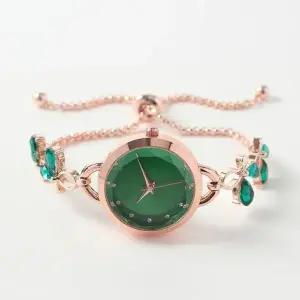슬라이드 버클 여성 아날로그 손목시계 그린-WFHIZHF
