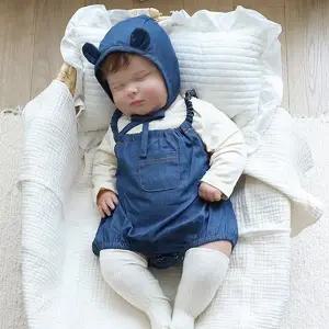 곰돌 청 멜빵 보넷 슈트 / 아기옷 신생아옷 바디슈트 바디수트