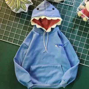 귀여운 상어 디자인 패션 캐주얼 후드 티셔츠