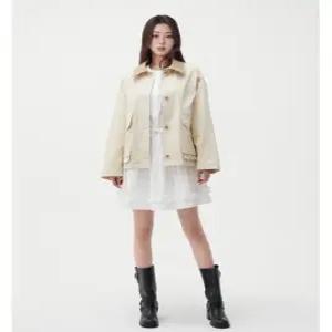 [LAP] AR1WZ262 자수 면 레더카라 자켓