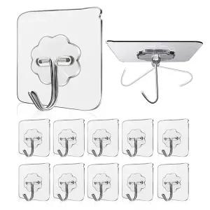 무타공 투명 매직후크 걸이 접착식 고리 10P/후크/다용도/소품/주방/도구/베란다/욕실/마스크/키/열쇠