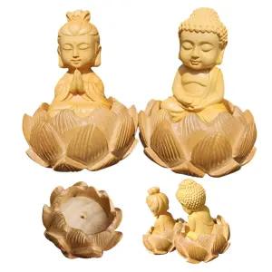 관세음보살 불교 불상 소품 1개 장식품 향양목 미니 석가모니 향 트레이 인센스 조각상