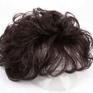 내츄럴웨이브 여성 인모 가발 정수리 여자 부분 가발 브라운 염색