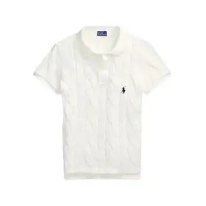 [로렌 랄프 로렌]26SS 여성 포니 자수 케이블 반팔 니트 화이트 211971703 001