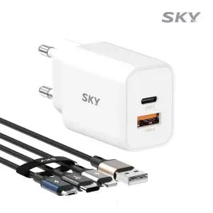 스카이 필 Q2R GaN 45W PPS PD 듀얼 포트 A, C타입 초고속 충전 어댑터 + 27W A to C 3IN1 1.2M 케이블