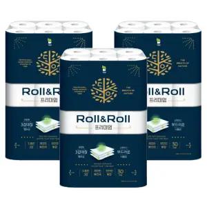 대왕 롤앤롤 프리미엄 3겹 화장지 30m 30롤 3팩