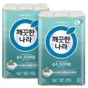 깨끗한나라 순수 프리미엄 더클래스 화장지 30m 30롤 2팩
