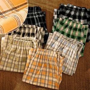 [유토피아]시원한 여름 체크 통바지 홈웨어 팬츠 와이드 긴바지 여성바지 아이스팬츠 밴딩팬츠 여름체크바