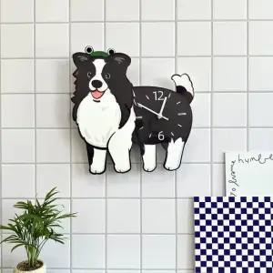 홈테리어 보더콜리 강아지 디자인 캐릭터 무소음 벽시계
