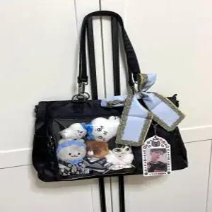 검정 빅 크로스백 남녀공용 가죽 나일론 숄더백 넉넉한 수납공간 출퇴근 데일리 콘서트용