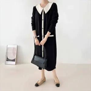 나나 오피스 빅카라 하객룩 배색 면혼방 빅사이즈 봄 롱원피스 40대 여자