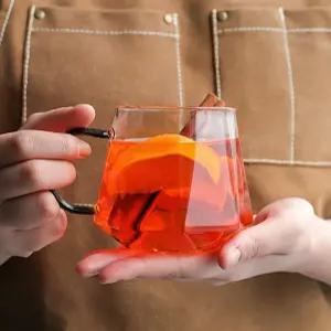 홈카페 컬러 투명유리컵 핸들 내열 유리잔 350ml 450ml 홈카페유리컵