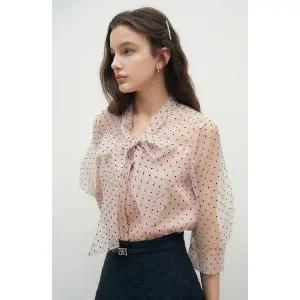 [JJ지고트](광주신세계)오간자 퍼프 타이넥 블라우스 GR4M0BL941