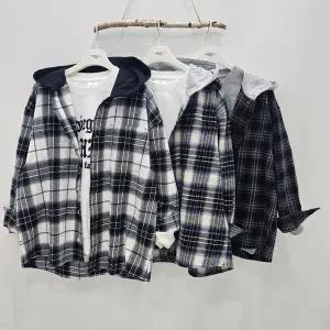 [행텐주니어][시흥모다]행텐주니어 면 후드 체크 셔츠 셔켓 체크남방 14570-020-403-09_SH