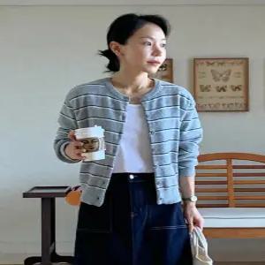 피스타 스트라이프 라운드넥 가디건 (5 color)