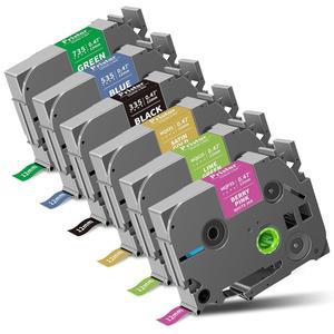 6X TZ 테이프 12mm 0.47인치 라미네이트 컬러 리필 브라더 라벨 메이커 대체, PTouch PTD210 H110 D220 D600 D400 D410 (핑크 / 라임 그린 골드 블랙 블루 그린)