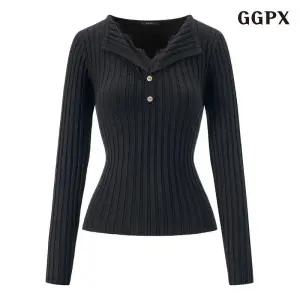 GGPX 레이스 레이어드 트임넥 골지 긴팔 니트 GQT006D 377942