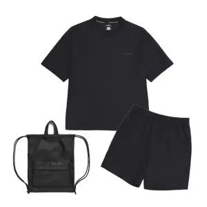 [정상가 : 99000원] N252UPB900 우븐 반팔 반바지 스트링백 3PCS 세트 CARBON BLACK