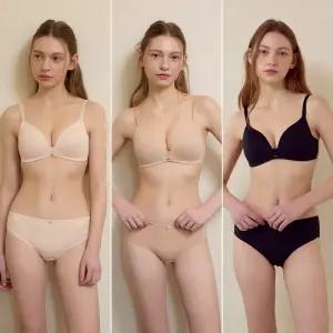 [매장정품] 원더브라 [원더브라] [스킨팔레트] 아쿠아 V넥 노와이어 브라팬티 6종세트 크림베이지+라이트베