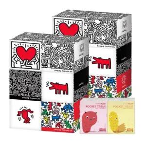 키스해링 오리지널 미용티슈 미니 250매 6입 2팩+포켓티슈 10매 2개