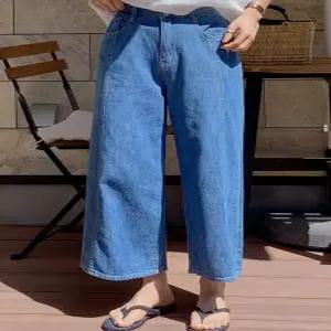 아이스 절개 뒷밴딩 크롭 데님 (2color)