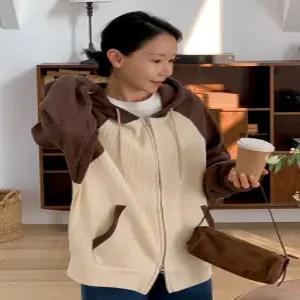 와플팝콘 배색 오버핏 후드집업 (4 color)