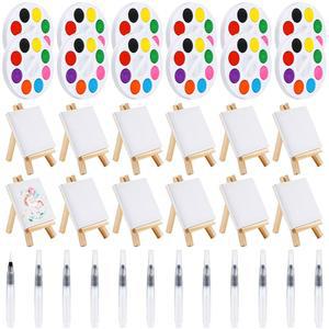 수채화 물감 키트 7 디스플레이 8가지 세트 페인팅 이젤 6cm(3 패널 미니 스트레치 100일용(12세트) x 브러시 선물 캔버스 색상 3인치) 6 발렌타인 나무