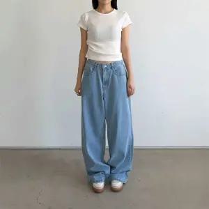 나나 데님팬츠 청바지 데일리 봄 허리밴딩 면100 일자 간절기 여행 와이드 40대 여자