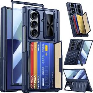 삼성 갤럭시 Z 폴드 7 지갑 케이스용 LEAU 4장의 카드 홀더 킥스탠드와 카메라 커버가 있는 헤비 듀티 아머