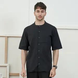 블랙 라인 포켓 5부 반팔 조리복 남성용 면혼방 주방 셰프 식당 레스토랑 베이커리