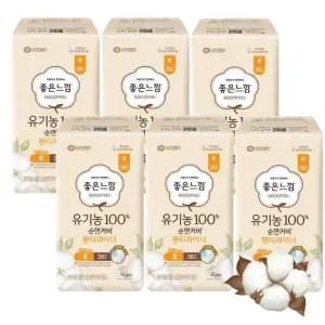 유한킴벌리 좋은느낌 유기농 순면커버 데일리 라이너 롱 36매 x 6팩