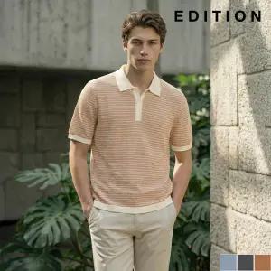 [에디션] 투톤 조직 반팔 카라 니트 (NEE2ET1911)