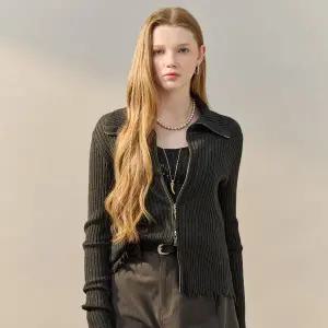 [마쟈]빈티지 데미지 하이넥 니트 집업