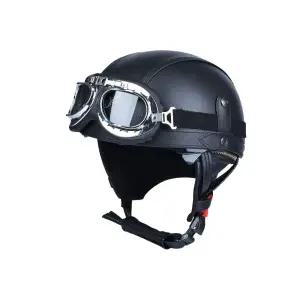 고급 바이크 수제 반모 가죽 할리 라이딩 헬멧 빈티지 디자인 오토바이 블랙 여름 클래식