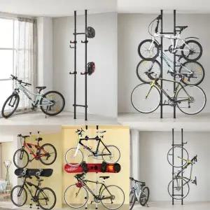 버원 38파이 폴 자전거거치대3단블랙-실내거치대 보관대