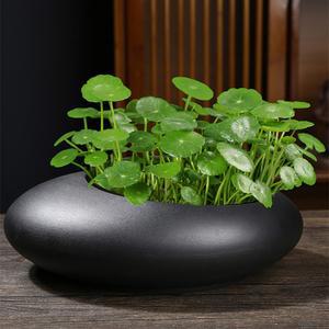 A타입 빈티지 도자기 흑도화분 동양 수반 중등의 수경재배 물결 침봉 미니 중식 식 화기 블랙 전통 세라믹 꽃꽂이 SGY
