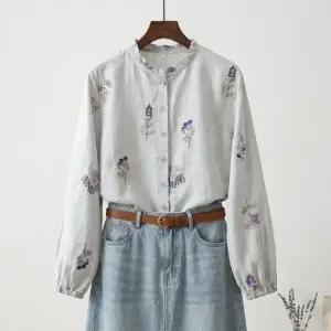 노브 플라워 자수 린넨 셔츠_ND1BL010