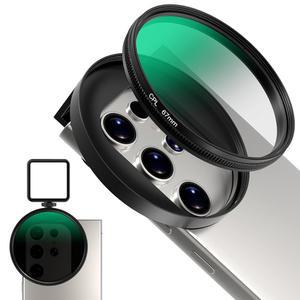 휴대폰용 67mm CPL 필터, 금속 콜드 슈 휴대폰 클립이 장착된 AR 코팅 편광 렌즈, 아이폰 16 15 프로 맥스 14 플러스 삼성 갤럭시 모토 구글 TCL DSLR 카메라와 호환되는 원형 필터