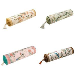 기둥 플로라 버드 베개, 중국 레트로 쿠션, 벨벳 라운드 탈착식 침대 롤 척추 요추 아트 홈 장식