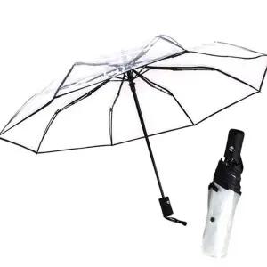 자동 접이식 우산 장마용 컴팩트 비닐 투명 접이식 우산 휴대용 경량 수동