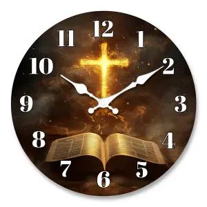 벽걸이 인테리어 시계 벽시계 무소음 거실 불꽃 효과와 열린 책 디자인의 신비한 성경 십자가 - 큰 글씨 읽