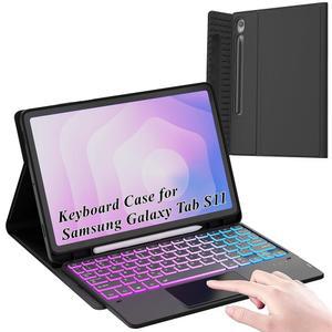 삼성 갤럭시탭 S11 11인치 2025 키보드 포함 케이스: S펜 홀더가 있는 레인보우 백라이트 탈착식 터치패드 폴리오 태블릿 커버 - 갤럭시탭 S11 11인치 블랙용 무선 키보드 케이스