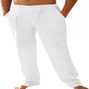 PASLTER 남성 캐주얼 린넨 바지 루즈핏 엘라스틱 드로스트링 허리 스트레이트 레그 여름 요가 비치 롱 팬츠