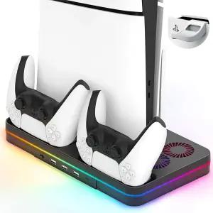 PS5 슬림 콘솔 냉각 스테이션 슬림(디스크 및 디지털 에디션) 스탠드 액세서리 팬 2개 컨트롤러 충전