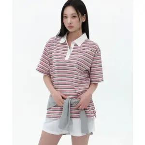 무신사스탠다드 우먼즈 멀티 스트라이프 반소매 럭비 셔츠 핑크 1712793