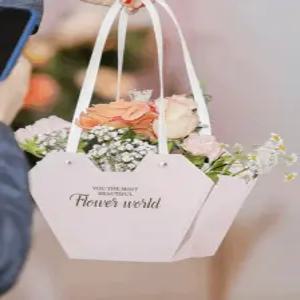 플라워 하트 종이 쇼핑백 소형 꽃바구니 가방 캐리어 선물 포장백