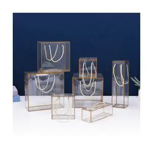 투명 골드 프레임 선물 포장 상자 박스 가방 사각 답례품 구디백 와인 수건 손잡이 케이스