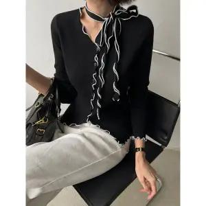 [다바걸]빈물결배색타이가디건