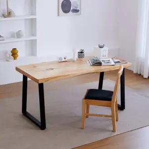 해찬솔 소나무 통원목 책상테이블 1600_w700 UV코팅_베이지 우드슬랩 유리막코딩 원목테이블 주문제작가능