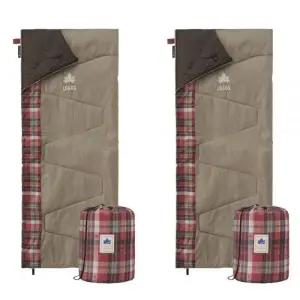 로고스 캠핑 침낭 커플 부부 이불 차박 2개 체크 베이지